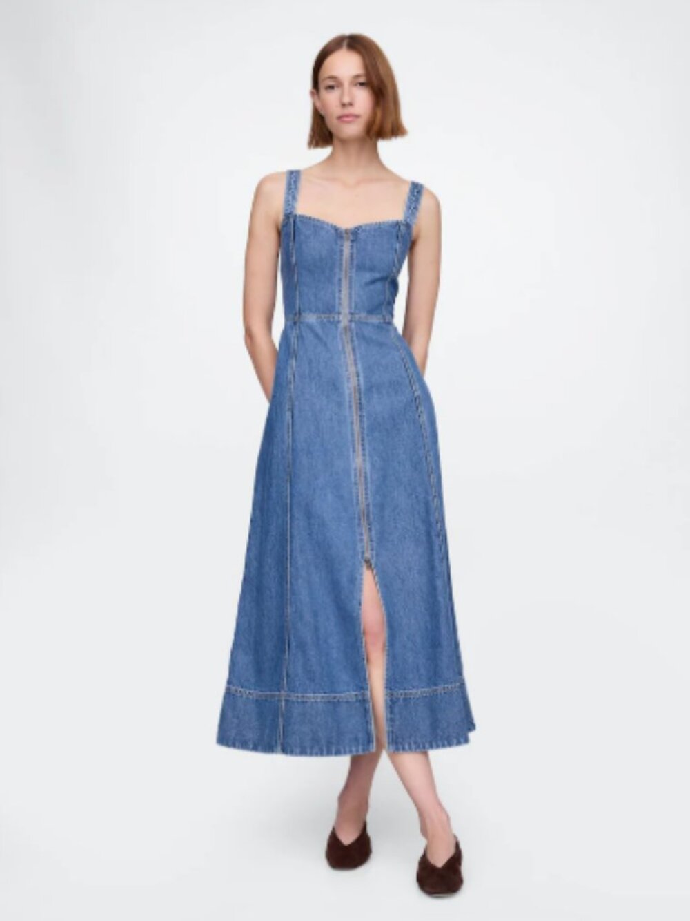 GAP Blue Denim Maxi Dress with Front Slit